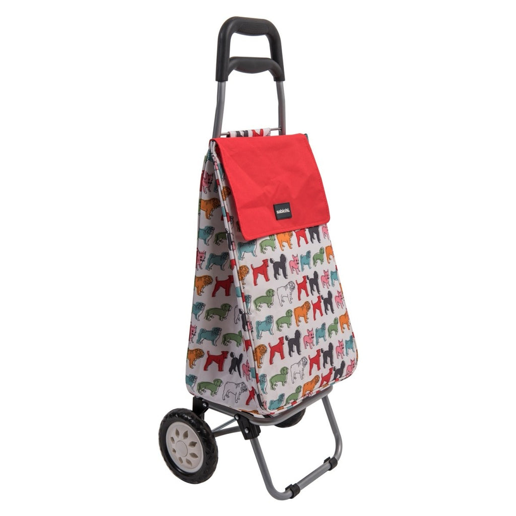 Image - Sabichi Pug Pattern Shopping Trolley, 40 Litre, Red