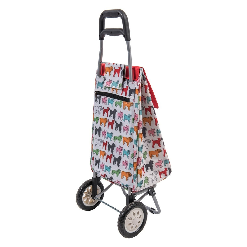 Image - Sabichi Pug Pattern Shopping Trolley, 40 Litre, Red