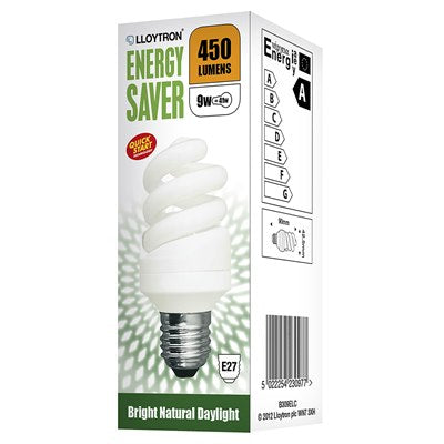 Image - Lloytron Mini Spiral Energy Saving Bulb, E27, 9W, White