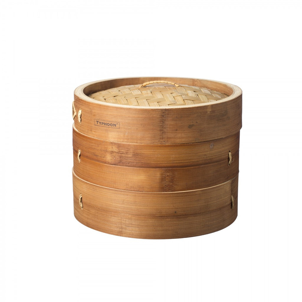 Typhoon World Foods Double Tier Bamboo Steamer, 8in