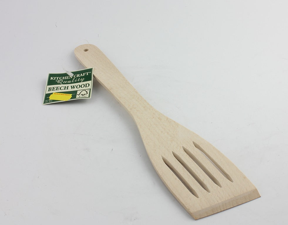 Image - Kitchen Craft FSC Beech Wood Slotted Spatula, 28.5cm, Cream