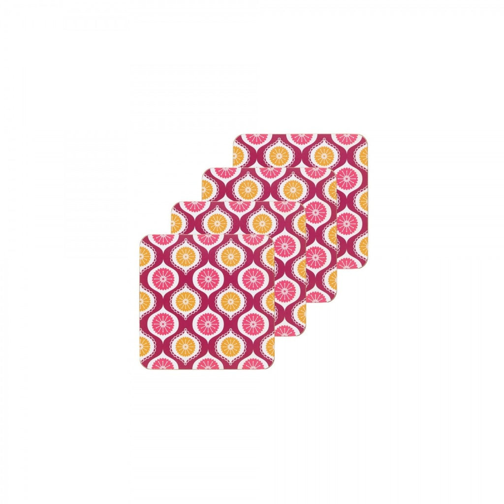Image - KitchenCraft 'Geometric' Cork Back Laminated Coasters, Set of 4, Pink