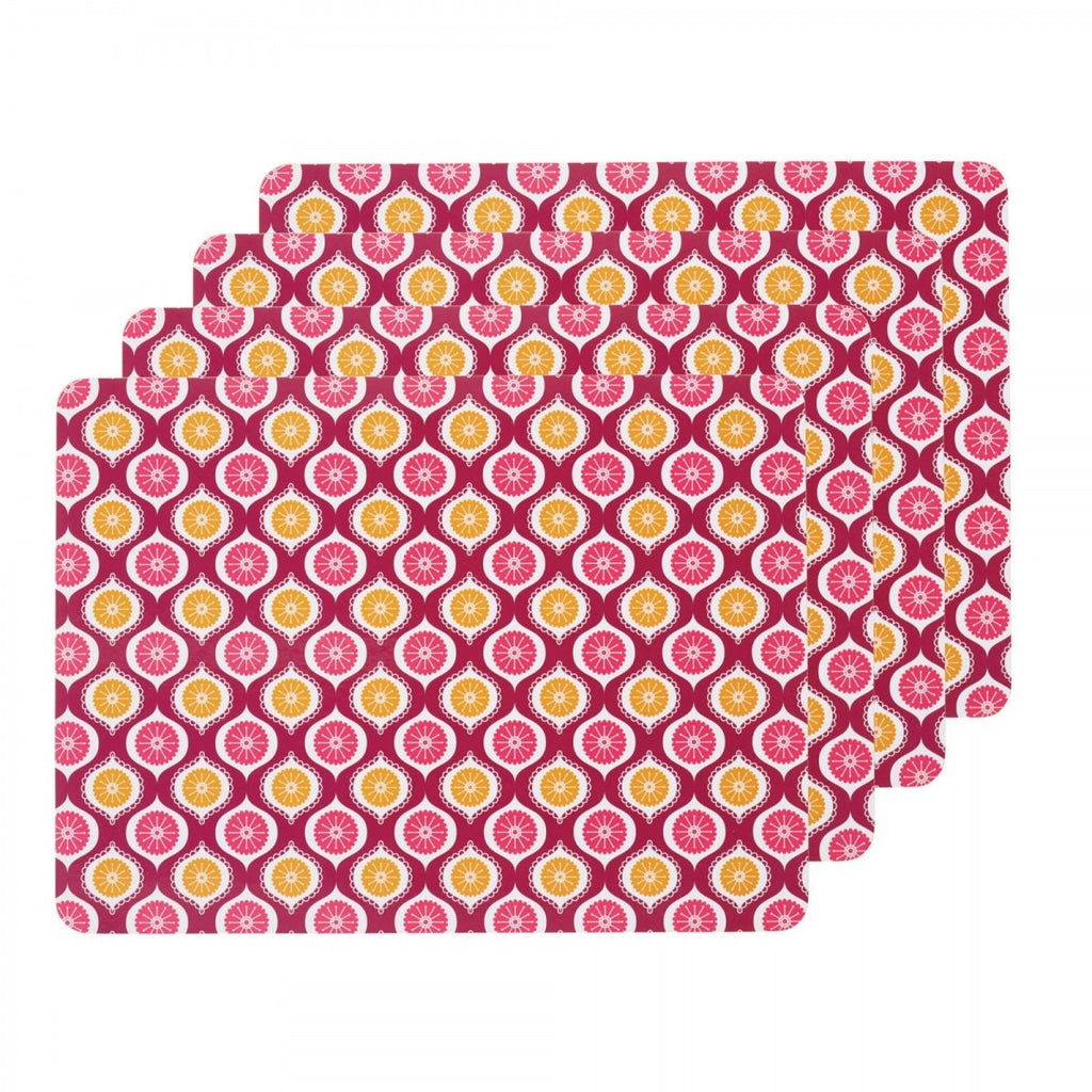 Image - KitchenCraft 'Geometric' Cork Back Laminated Placemats, Set of 4, Pink