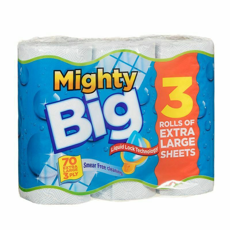 Image - Mighty Big Liquid Lock Technology Kitchen Roll, Pack of 3, White