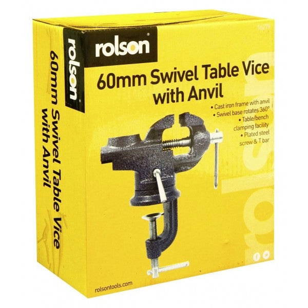 Image - Rolson Swivel Table Vice with Anvil, Blue, 60mm