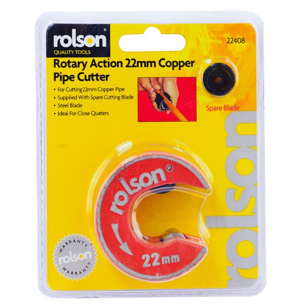Image - Rolson Rotary Action Copper Pipe Cutter with Spare Blade, Grey, 22mm