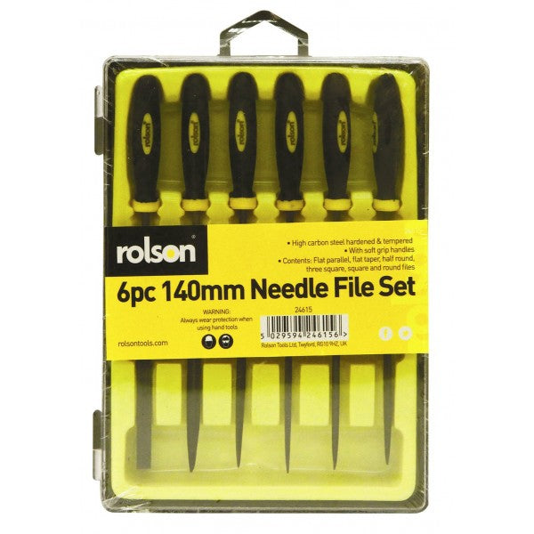 Image - Rolson Needle File Set with Rubber Cushion Grip, 140mm, Set of 6