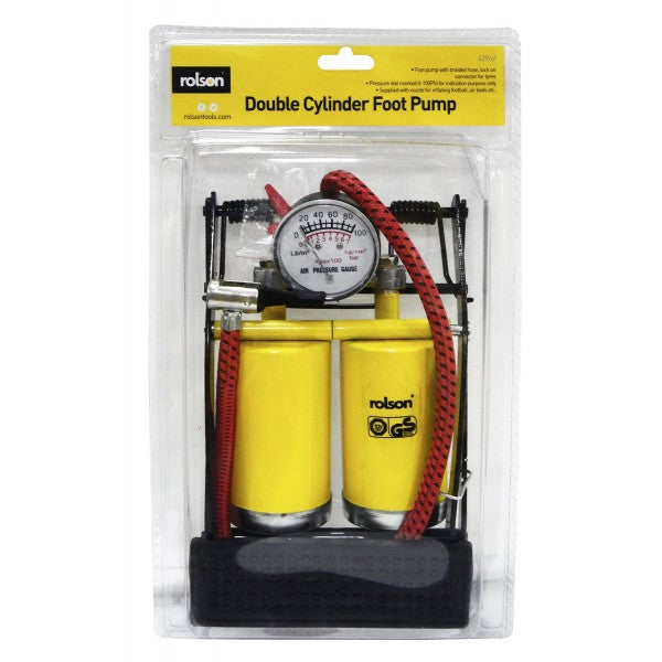 Image - Rolson Double Cylinder Foot Pump with Gauge