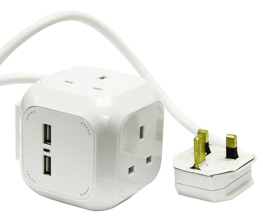 Image - Rolson Cube Extension Lead 4 Sockets + 2 USB 2.1A 1.4m