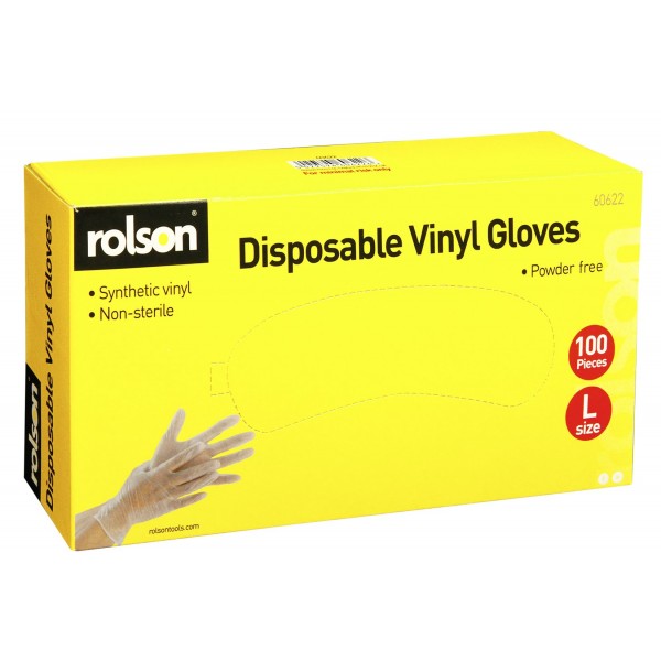 Image - Rolson Power Free Disposable Vinyl Gloves, 100pc, Large
