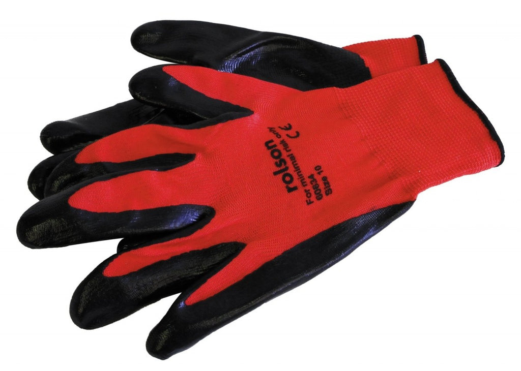 Image - Rolson Nitrile Coated Work Gloves, Large, Red/Black