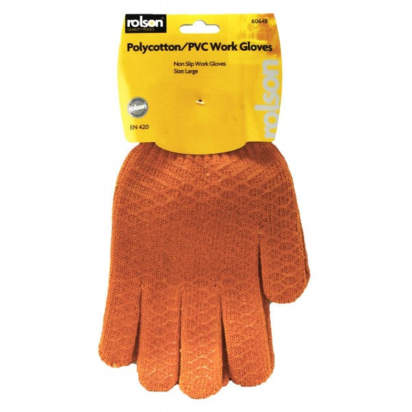 Image - Rolson Polycotton/PVC Work Gloves, Orange