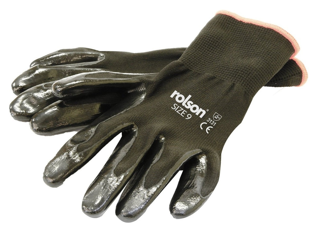 Image - Rolson 4 Pairs Nitrile Coated Gloves, Black
