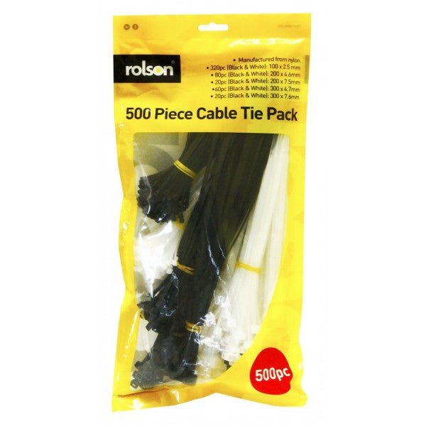 Image - Rolson Heavy Duty Cable Tie Set Multi Size, 500pc, Black/White