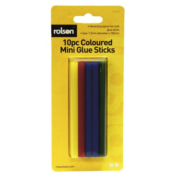 Image - Rolson Coloured Mini Glue Sticks, 10 Piece