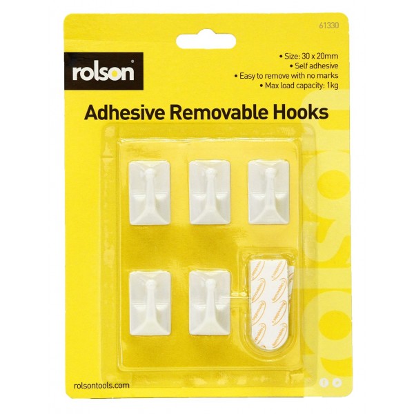 Image - Rolson Adhesive Removable Hooks, 30 x 20mm