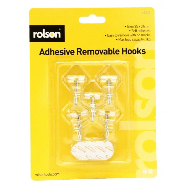 Image - Rolson Adhesive Removable Hooks, 35 x 31mm