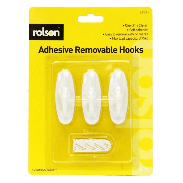 Image - Rolson Adhesive Removable Hooks, 61 x 22mm