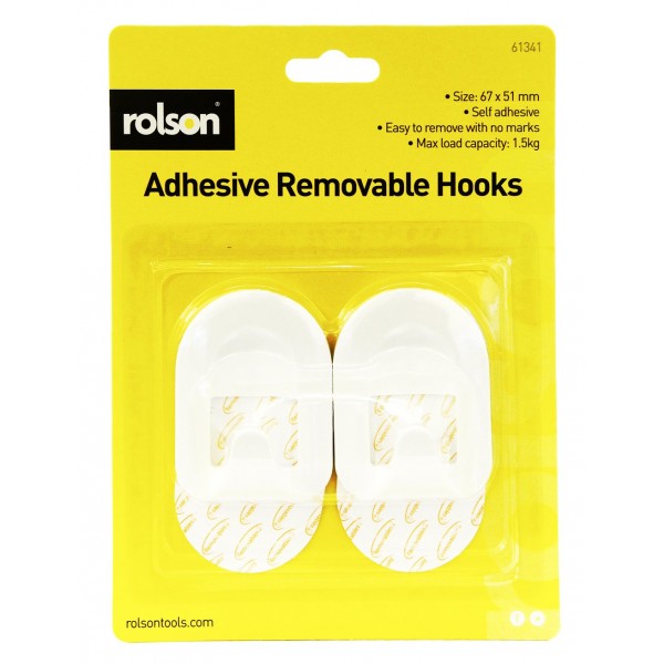 Image - Rolson Adhesive Removable Hooks, 67x 51mm