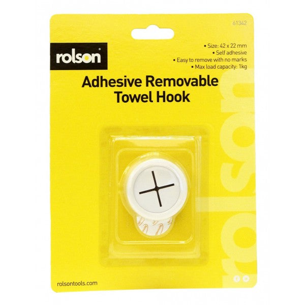 Image - Rolson Adhesive Removable Towel Hook, 42 x 22mm