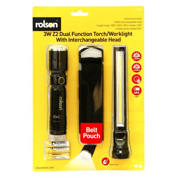 Image - Rolson 3W Z2 Dual Function Torch/Worklight With Interchangeable Head