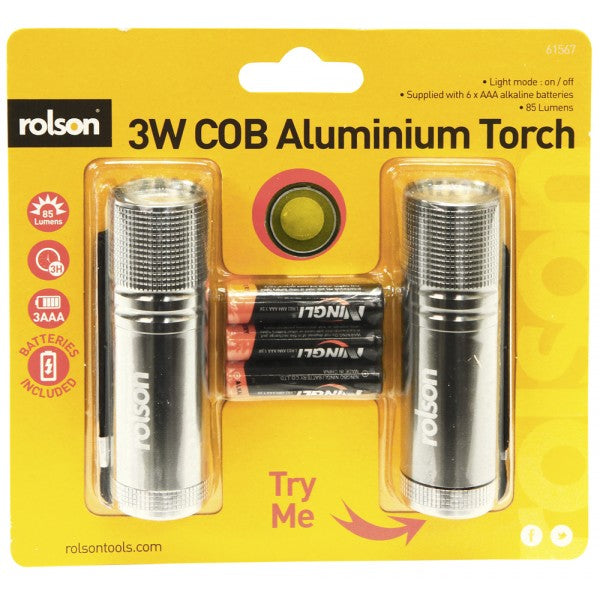 Image - Rolson 2 Piece COB Aluminium Torch Set, 3W
