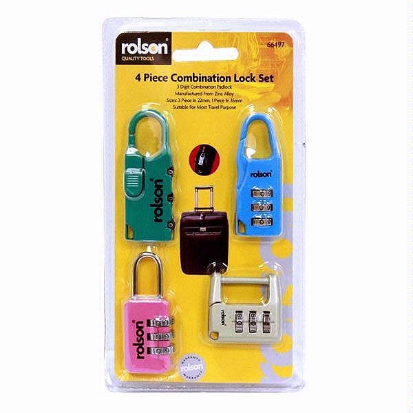 Image - Rolson 3 Digit Combination Lock Set, 4 Piece