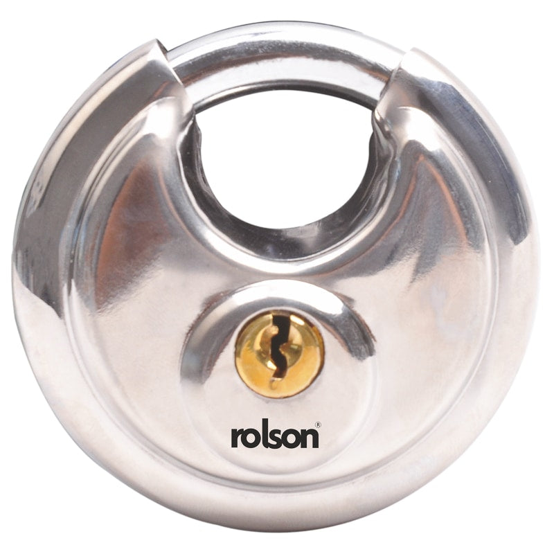 Image - Rolson Stainless Steel Disc Padlock with 2 Keys, 70mm, Silver