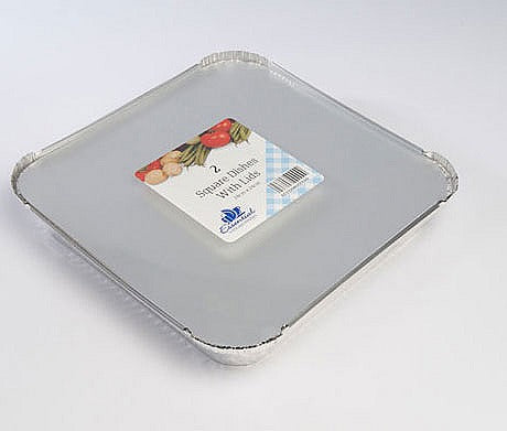 Image - Essential Housewares Square Foil Oven Dishes with Lids, 24x24cm