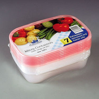 Image - Essential Housewares Microwave Containers with Red Lid, 500cc, Pack of 7