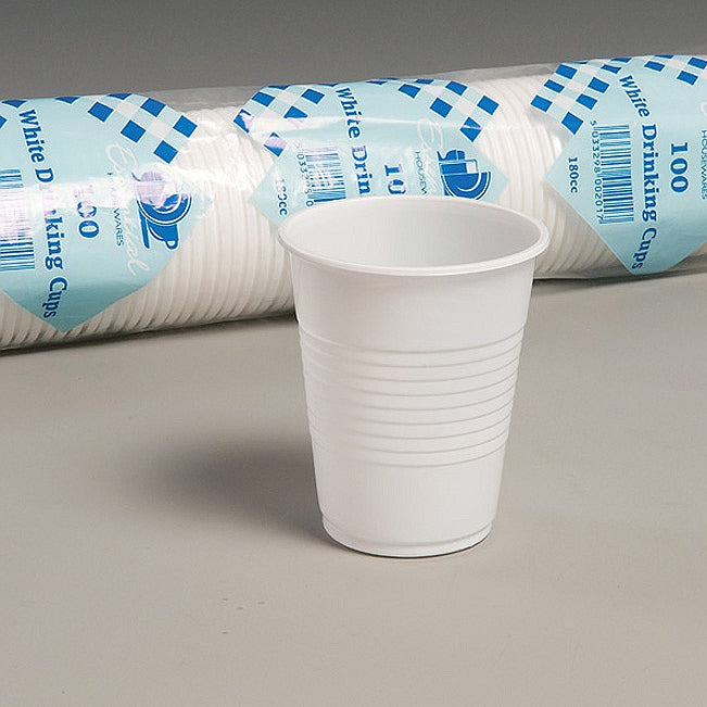 Image - Essential Housewares Plastic Cups, White, 180ml, Pack of 100