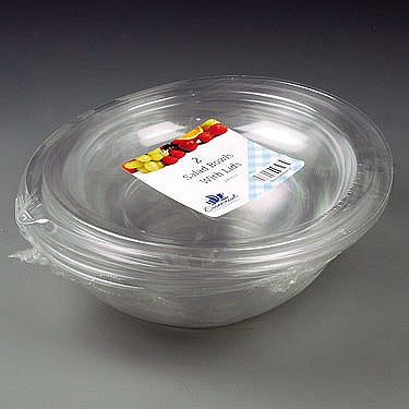 Image - Essential Housewares Plastic Salad Bowl, Clear, 2400cc, Pack of 2
