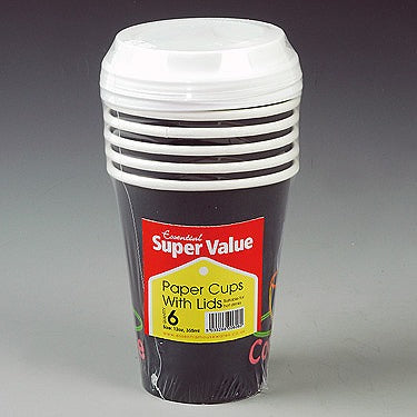 Image - Essential Housewares Hot Cups with Lids, Decorative, 12oz, Pack of 6