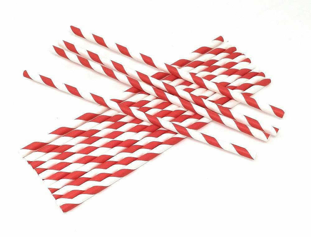 Image - Essential Housewares Premium Striped Paper Straws, 50pcs, Red