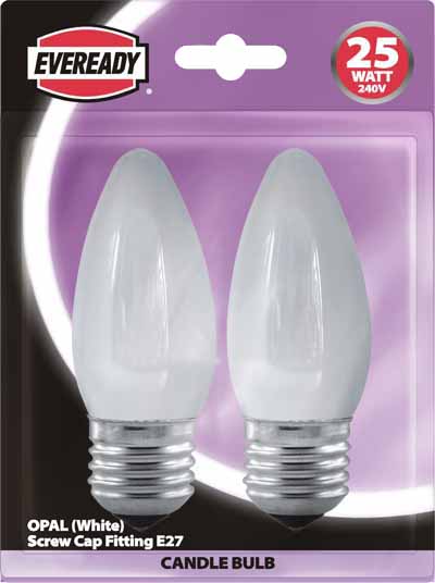 Image - Eveready Set of 2 Rough Service Candle Bulb, 25 Watts, White