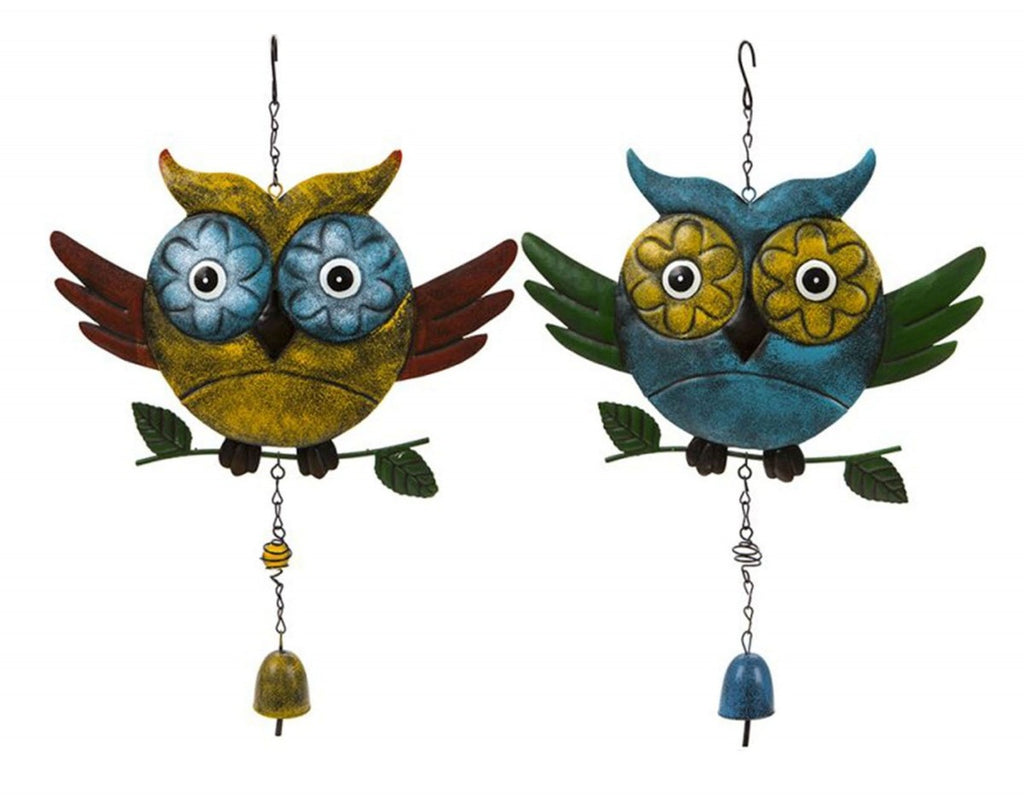 Image - Large Owl Windchimes With Hang Tag Blue/Yellow