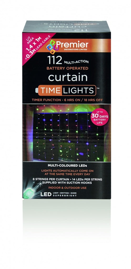 Image - Premier Decorations 112 Multi-Action Battery Operated Curtain Time Lights Multi coloured LEDs