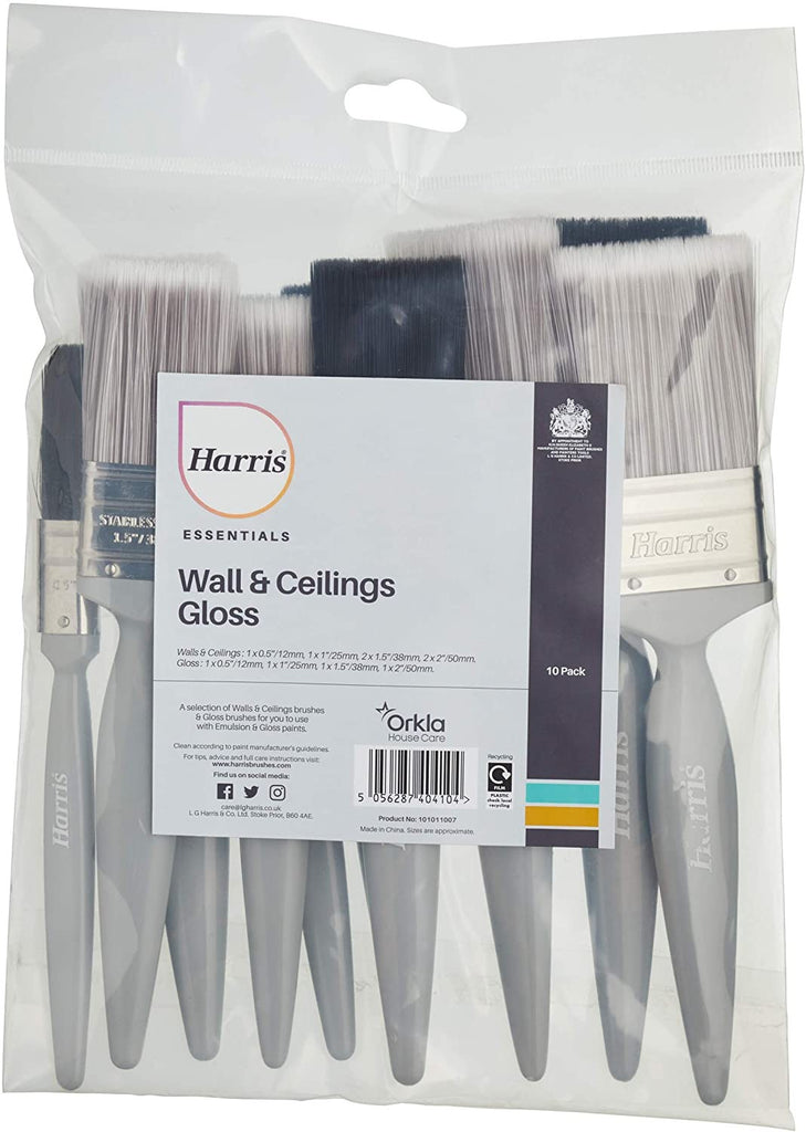 Image - Harris Essentials Walls & Ceilings Gloss Paint Brush, Pack of 10