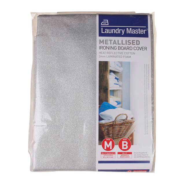 Image - Laundry Master Metallised Medium Ironing board Cover, 127 x 42 cm, Grey