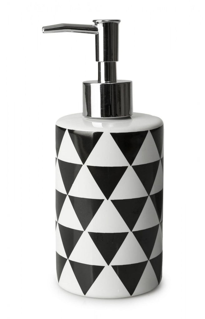 Image - Blue Canyon Luxury Modern Geo Porcelain Stainless Steel Bathroom Soap Dispenser, Black & White