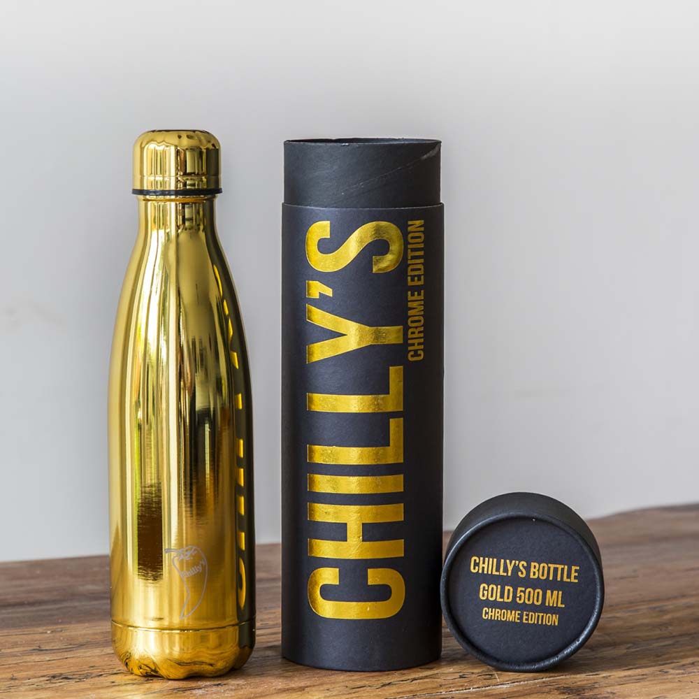 Image - Chilly's Bottles Chilly's Metal Stainless Steel Water Bottle, Chrome Gold, 500ml