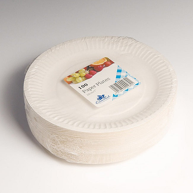 Image - Essential Housewares Round Triplex Paper Plates, White, 18cm, Pack of 100