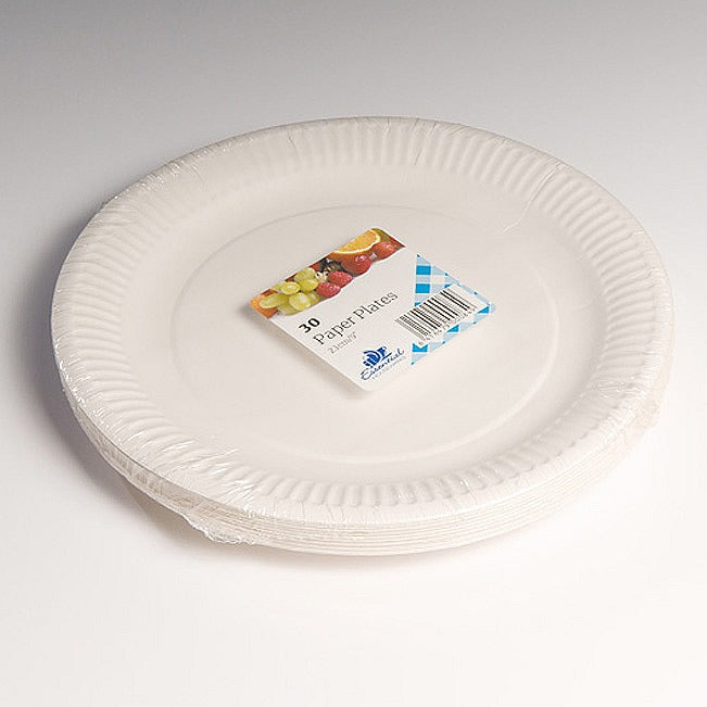 Image - Essential Housewares Disposable Paper Plates, 23cm, Pack of 30, White