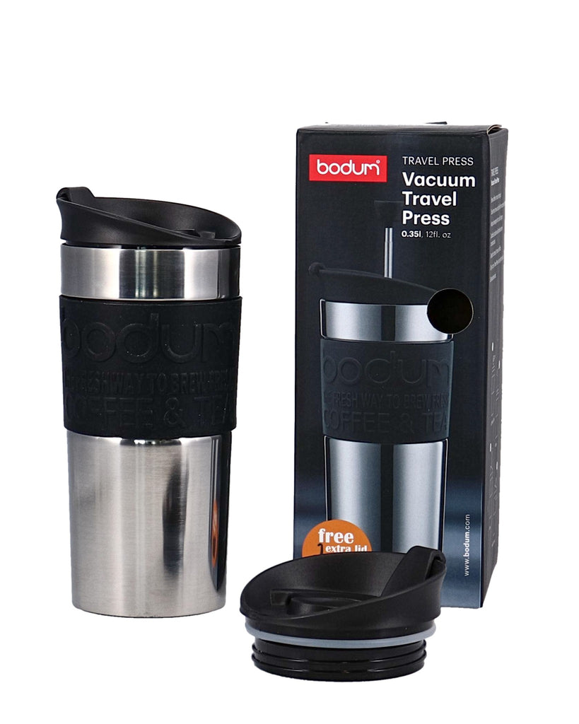 Image - Bodum Stainless Steel Travel Press Coffee Maker Set with Extra Lid, 0.35 Litre, Black