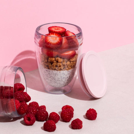 Image - Bodum PAVINA TO GO 2 pcs Double Wall Tumbler, 0.3L, 10oz with Lid, Strawberry