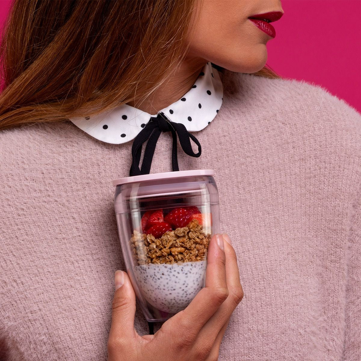 Image - Bodum PAVINA TO GO 2 pcs Double Wall Tumbler, 0.3L, 10oz with Lid, Strawberry