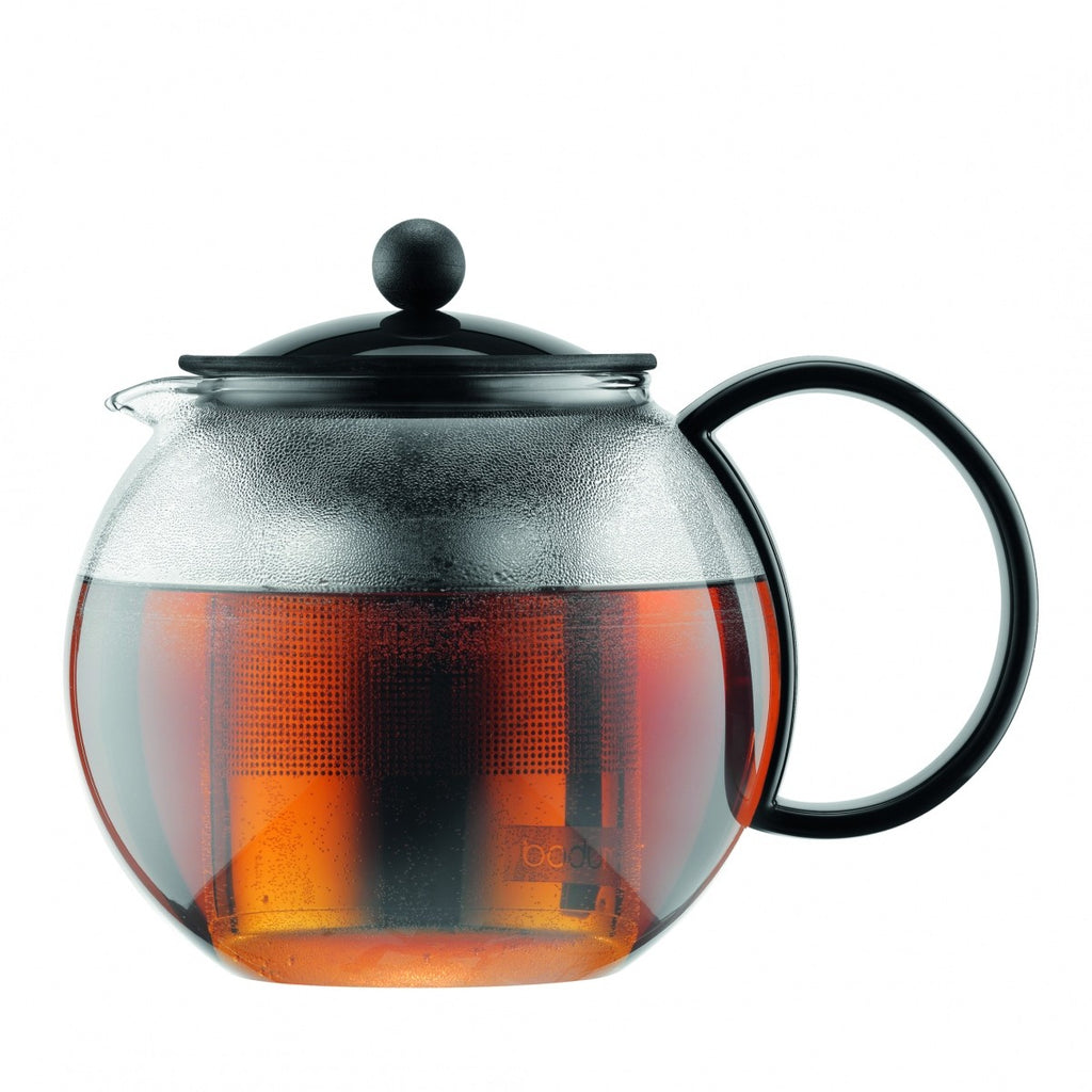 Image - Bodum ASSAM Tea Press with Stainless Steel Filter, Plastic Handle and Lid, 1.0L, 34oz, Black/Clear