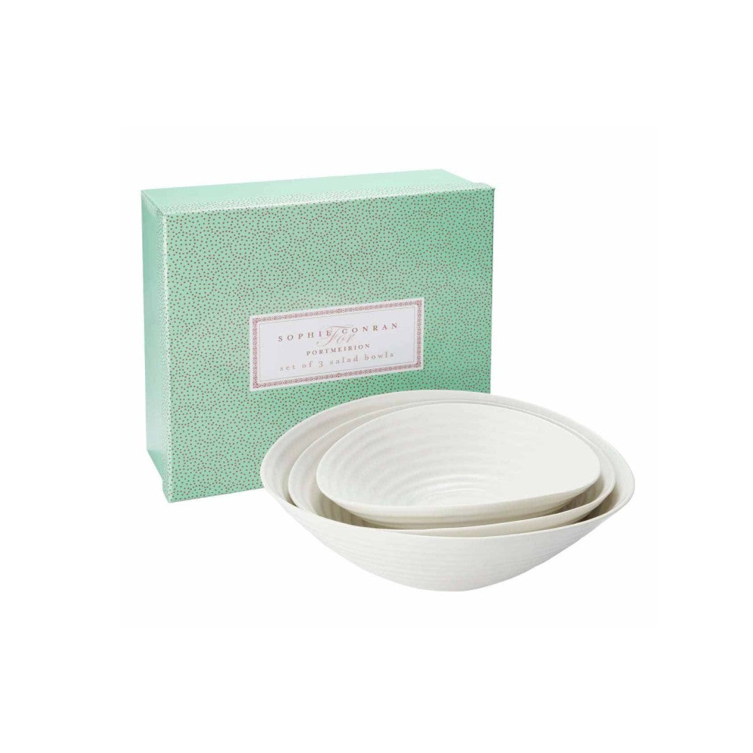 Portmeirion Sophie Conran Porcelain Salad Bowls, Set of 3, White