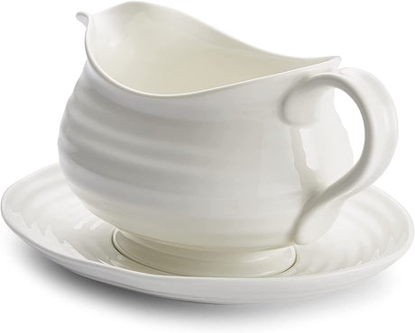 Portmeirion Sophie Conran Porcelain Gravy Boat & Stand, White