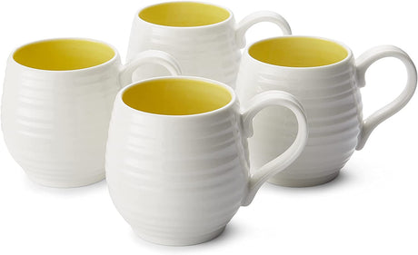 Portmeirion Sophie Conran Porcelain Honey Pot Barrel Mug, 10oz, Set Of 4, Sunshine